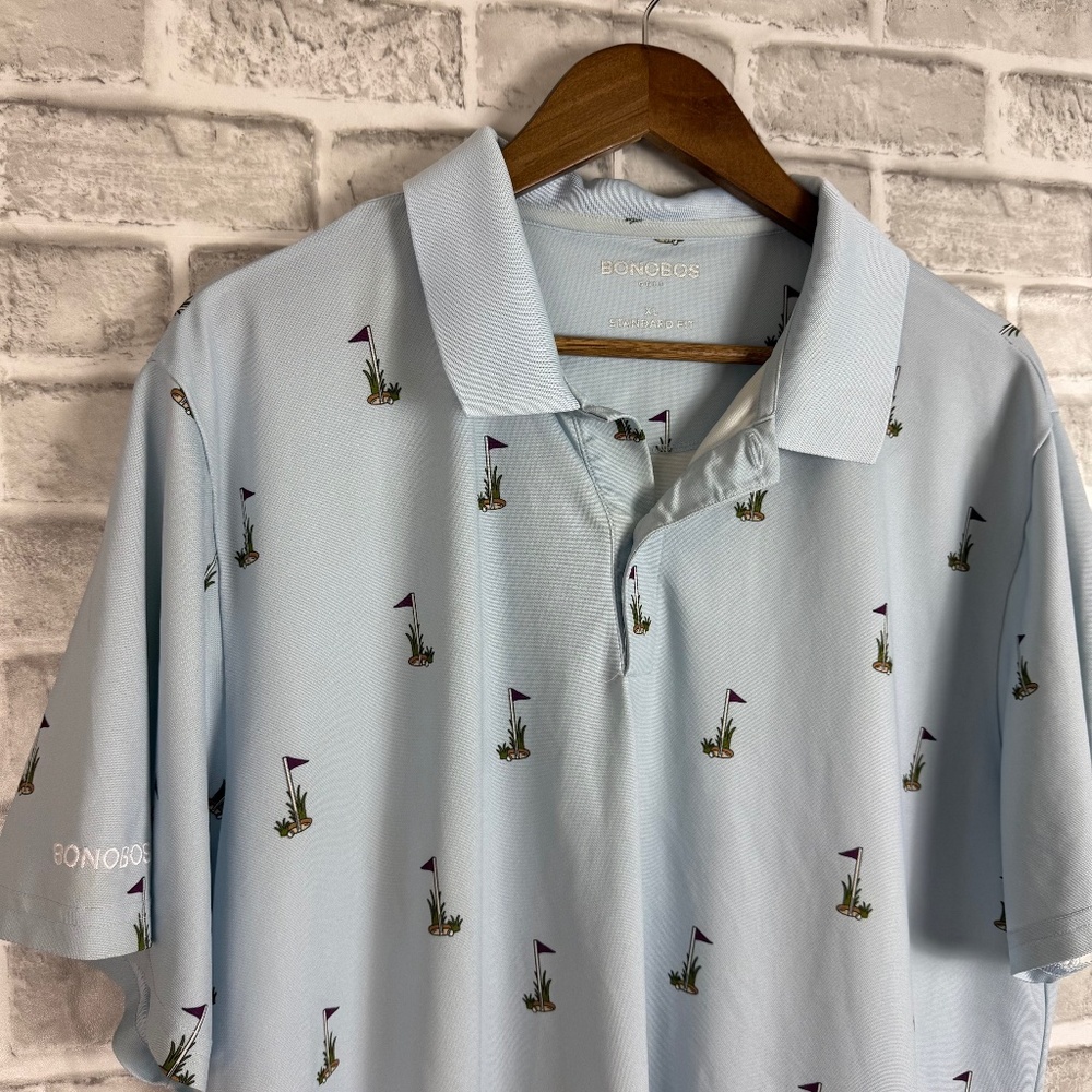Bonobos Performance Mint Blue Golf Pins AOP Standard Fit Golf Polo mens XL